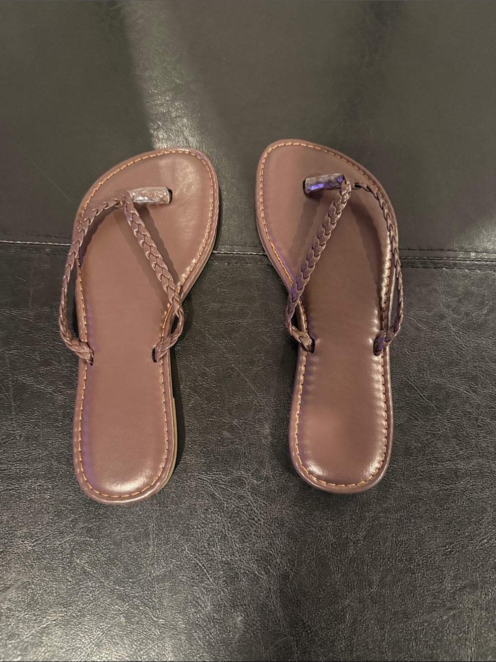 Women's Brown Braided Toe-Post Sandals